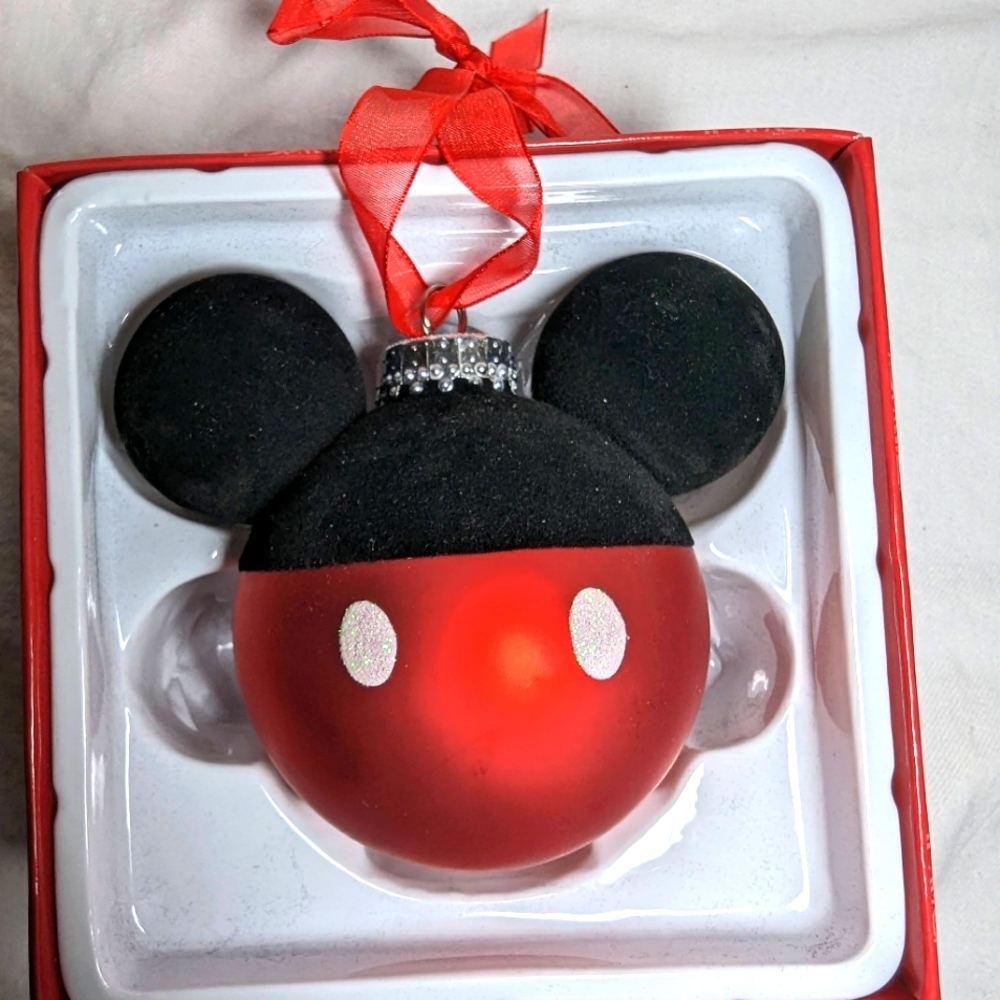 Mickey Mouse Disney Glass Christmas Ornament in box